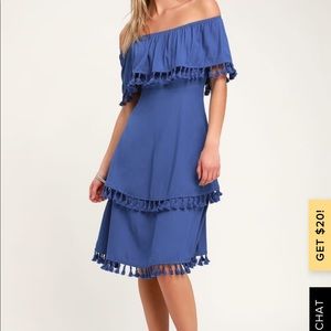 Lulus blue midi dress with tassels